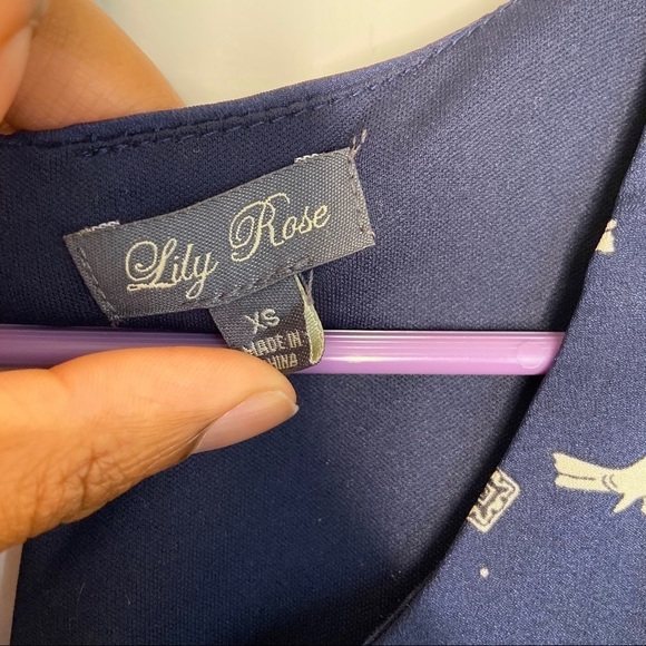 Lily Rose Navy Blue Bird Mini Dress XS Womens Work - Picture 3 of 7